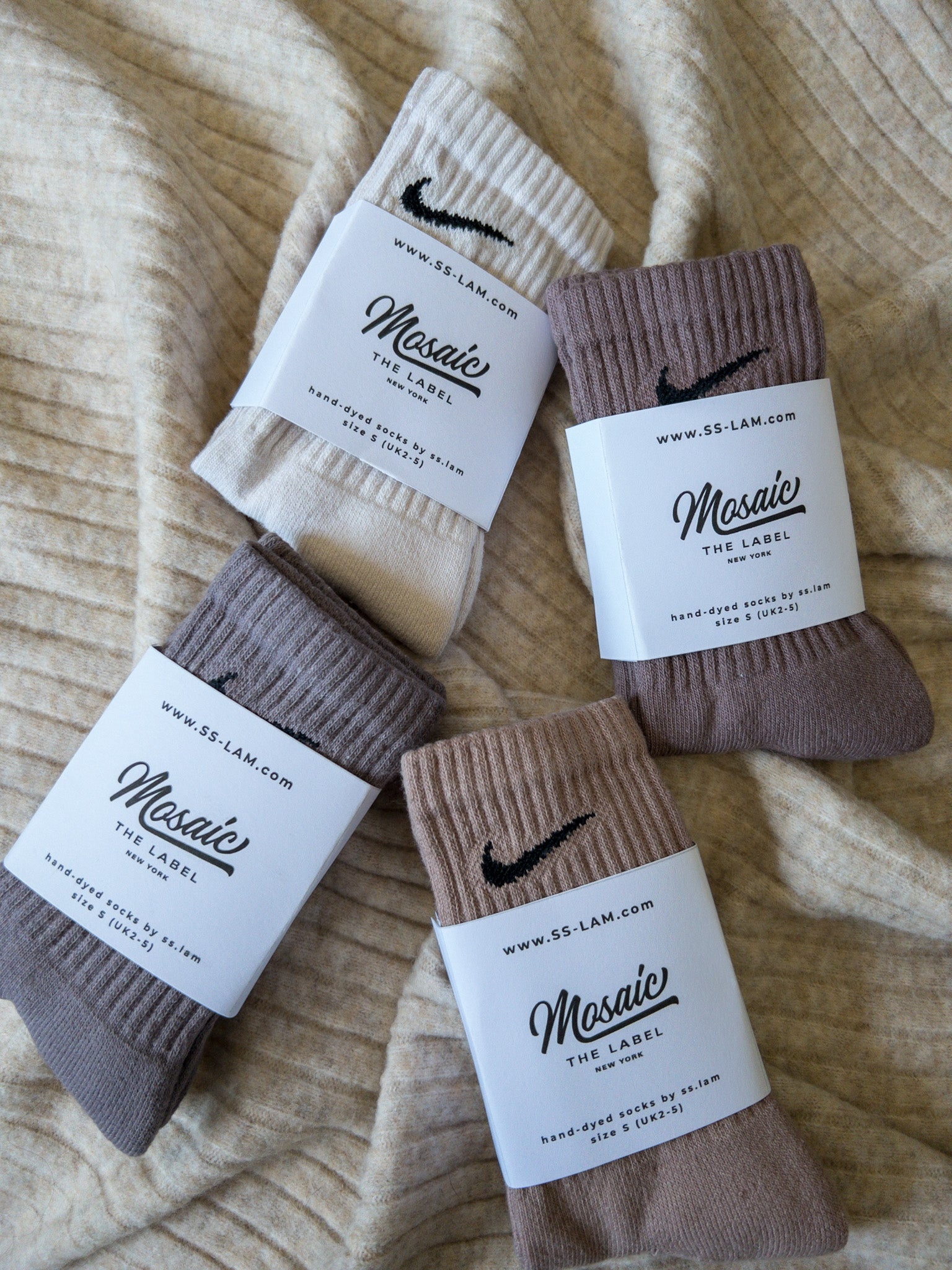 Hand-Dyed Neutral Nike Socks: Bone - Mosaic the Label