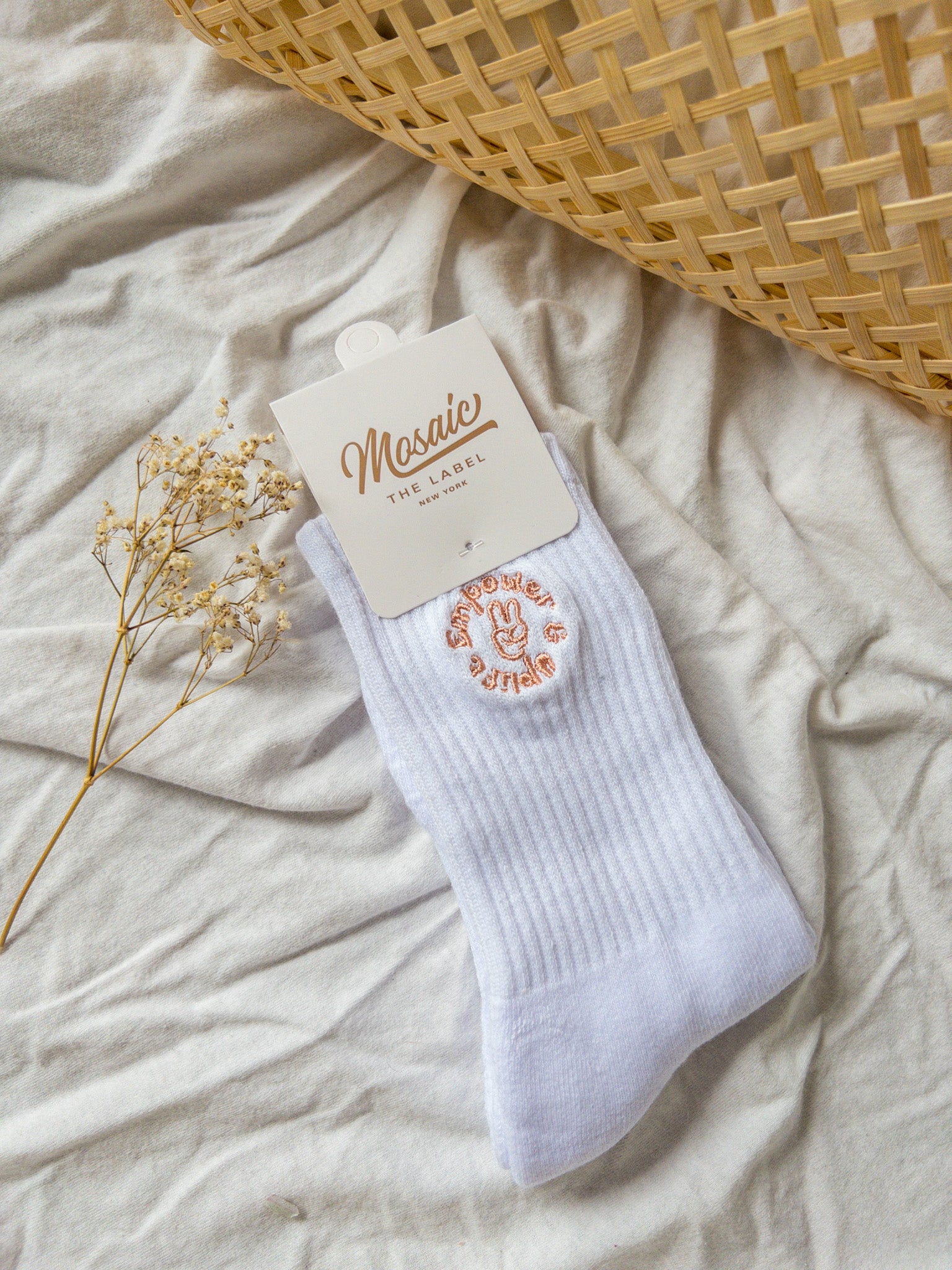 Embroidered Empower & Uplift Crew Socks | Mosaic The Label