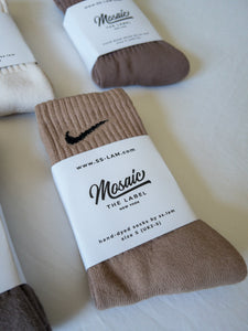 Hand-Dyed Neutral Nike Socks: Oatmeal - Mosaic the Label