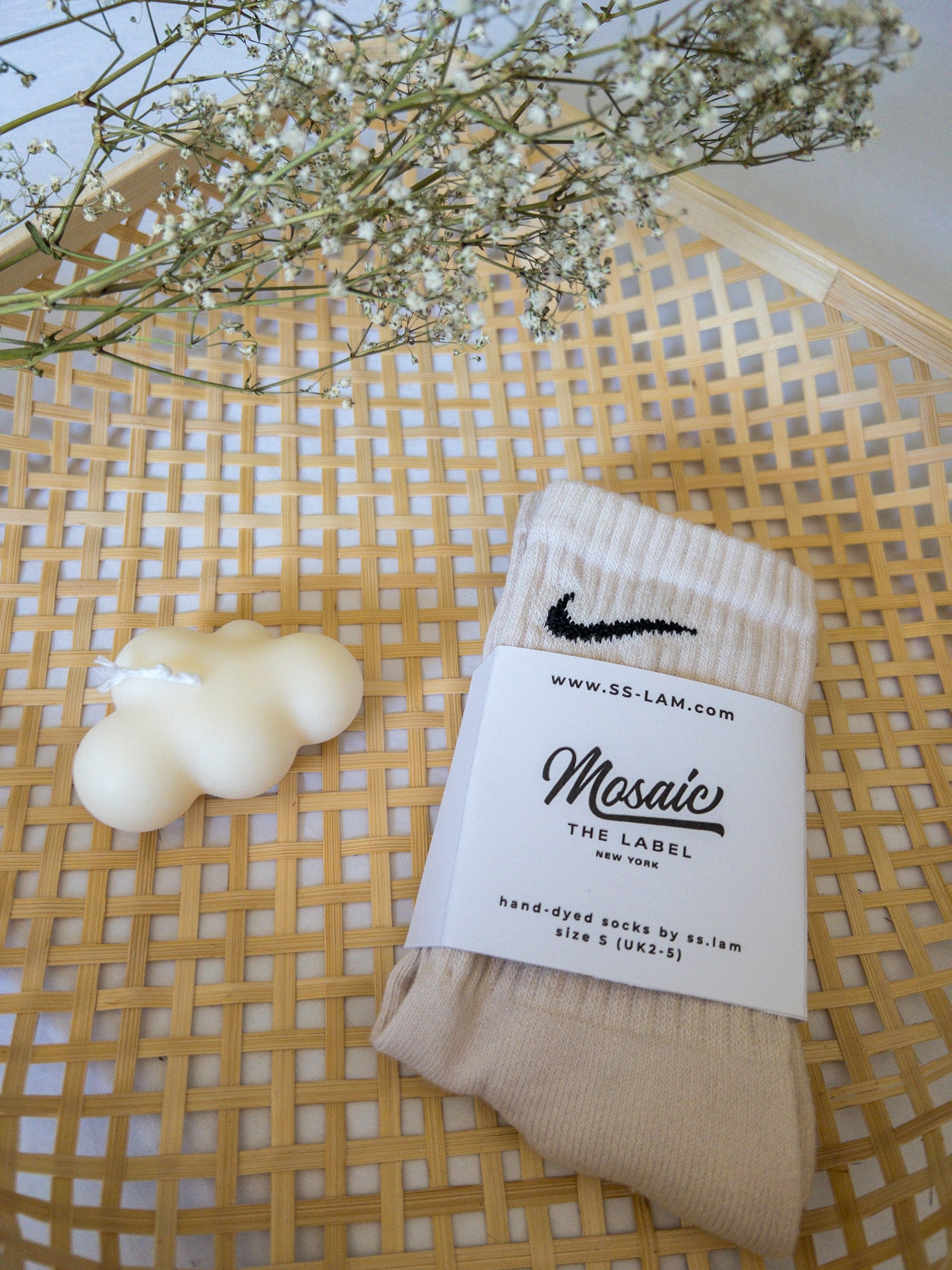 Hand-Dyed Neutral Nike Socks: Bone - Mosaic the Label