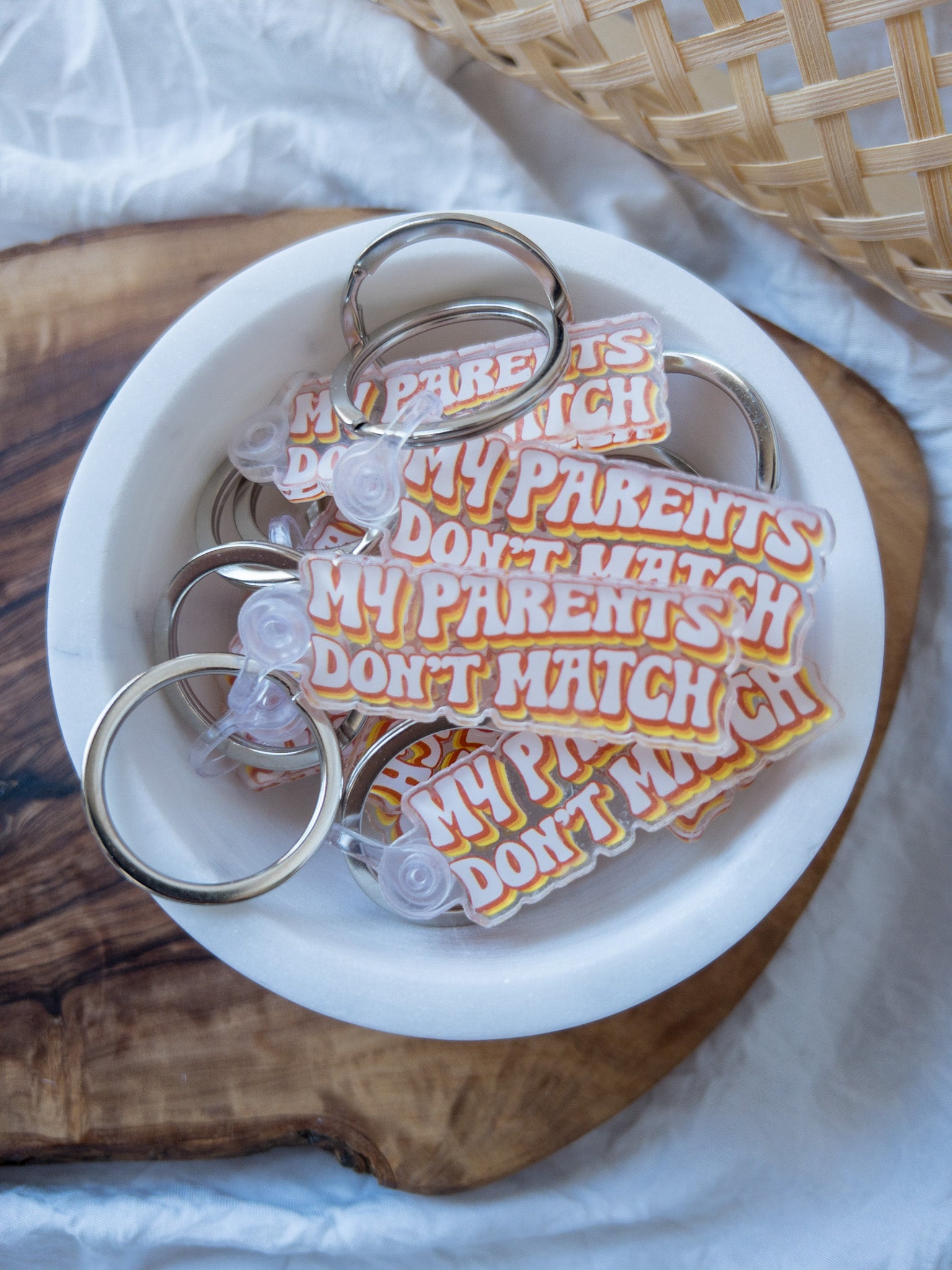 My Parent's Don't Match Acrylic Keychain | Mosaic The Label