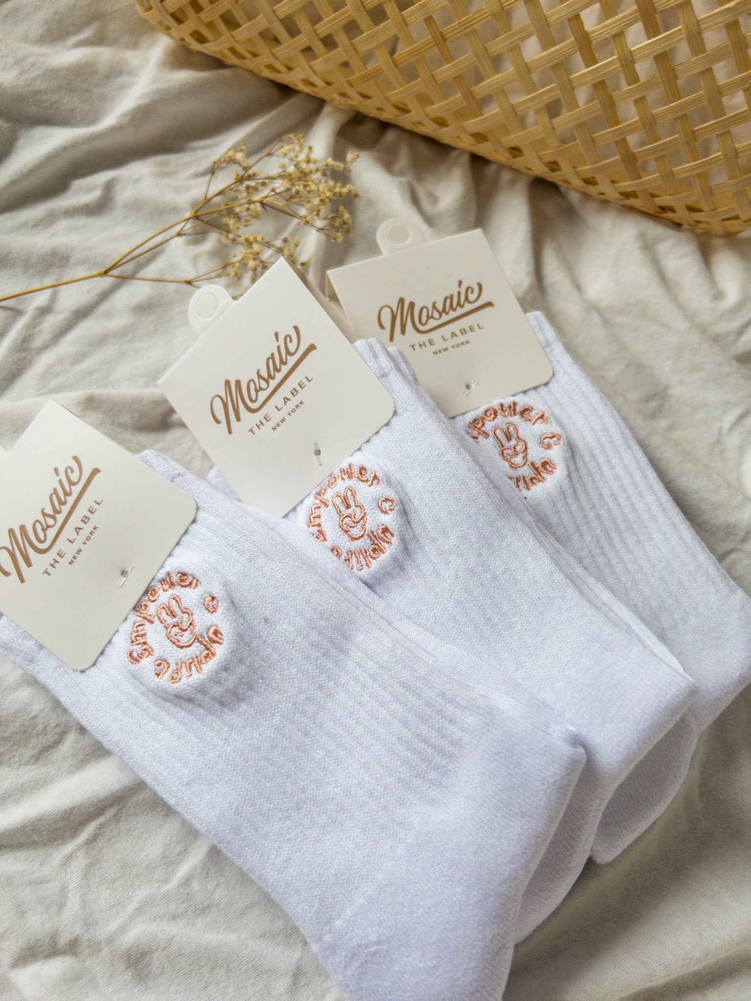 Embroidered Empower & Uplift Crew Socks | Mosaic The Label