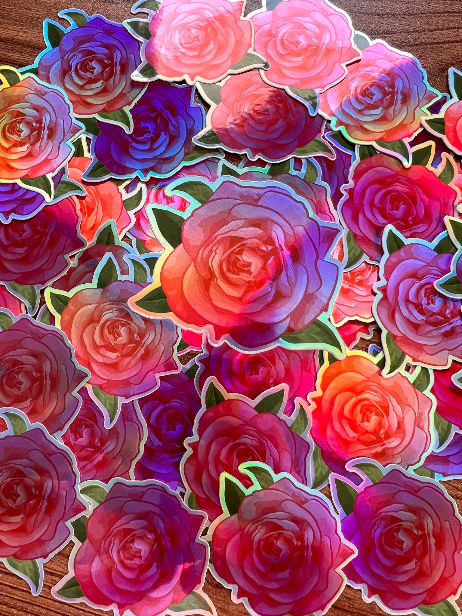 Fontaline Hybrid Tea Rose Holographic Sticker | Mosaic the label